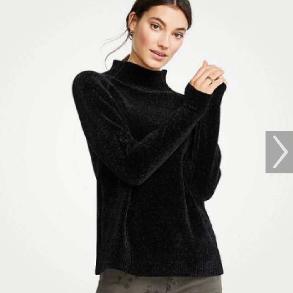 Ann Taylor black chenille mock neck sweater